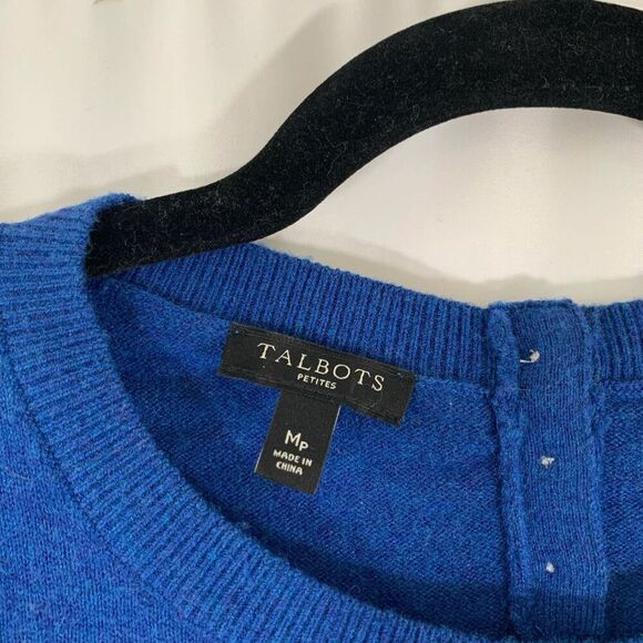 Talbots Lambs Wool Blend Sweater Women's Medium Petite Blue Knit Long Sleeve - Picture 2 of 6